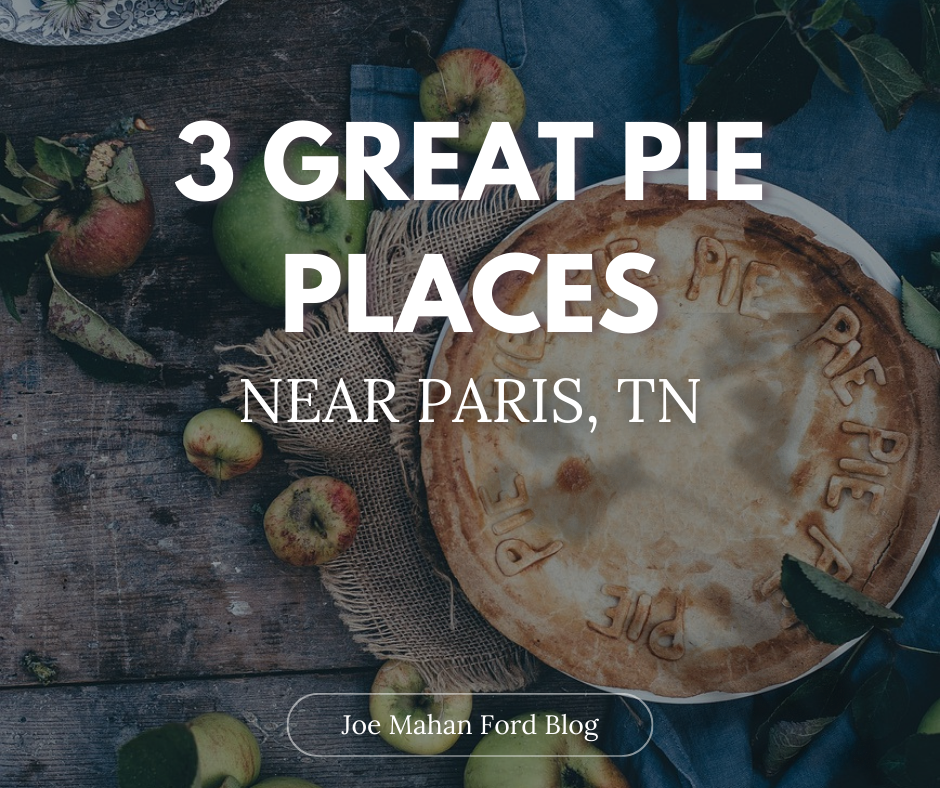 A photo of a pie surrounded by apples and the text: 3 Great Pie Places near Paris, TN